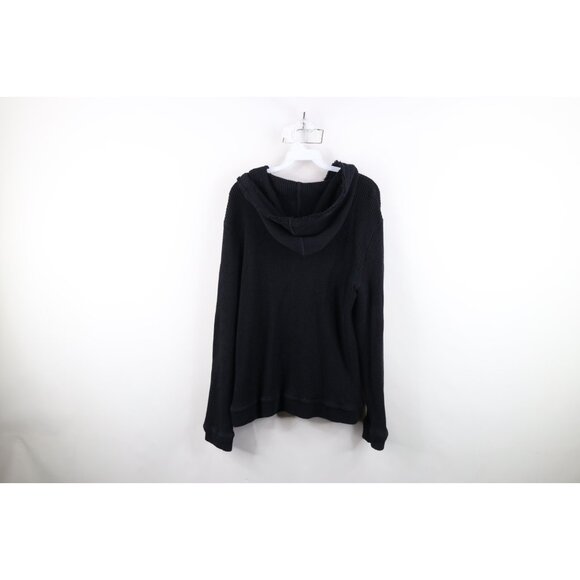 Armani Exchange Mens Large Spell Out Leather Trim Thermal Waffle Knit Hoodie - Picture 11 of 13